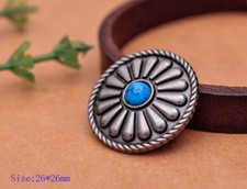 10pc Tribal Turquoise Frosted Silver Bohemian Flower Leathercraft Saddle Conchos