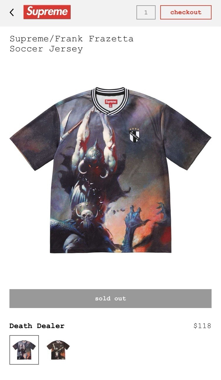 Supreme FW24 Frank Frazetta Death Dealer Soccer Jeresy Size Medium