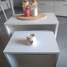 white Nest of 2Coffee Table Side End Tables Living Room Side High Gloss & matte 