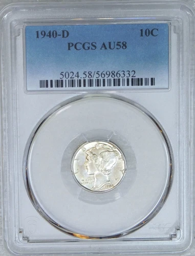 1940-D Mercury Dime PCGS AU58 looks FB Frosty Luster Just Graded New Holder A70A