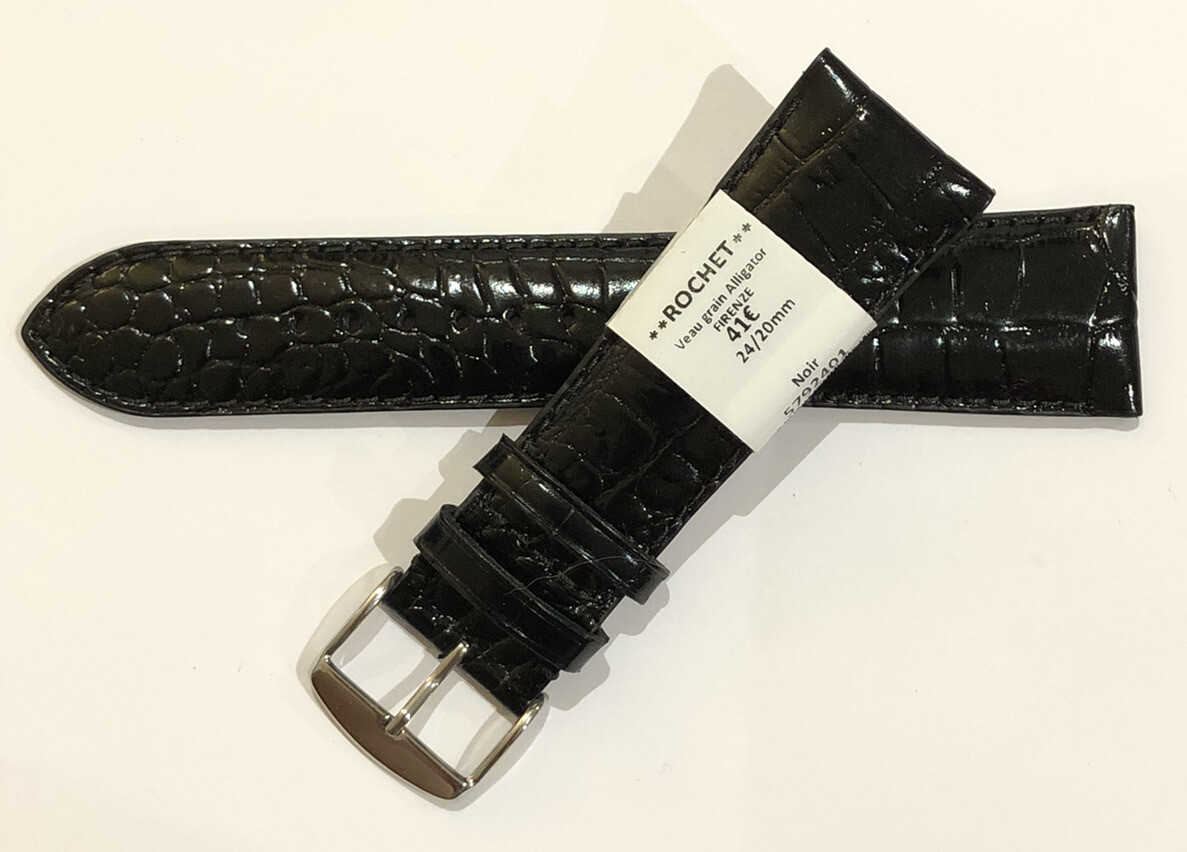 Bracelet De Montre Rochet En Cuir Veau Marron 24 Mm - Neuf Avec étiquettes, Pour Collection Ou Remplacement