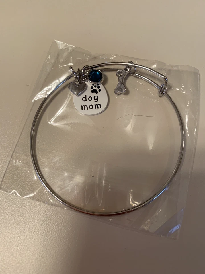 Nuevo brazalete con dije de plata hueso corazón piedra zafiro azul estampado pata de mamá perro  Foto 3 de 4