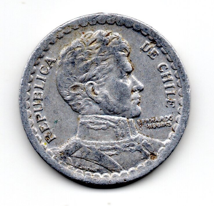 Chile 1956, Bernardo O'Higgins (1778-1842), 1 peso, aluminum.