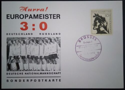 Postkarte mit Sst v. 13.06.1972 "Hurra! Europameister" Deutschland-Russland 3:0 - Afbeelding 1 van 2