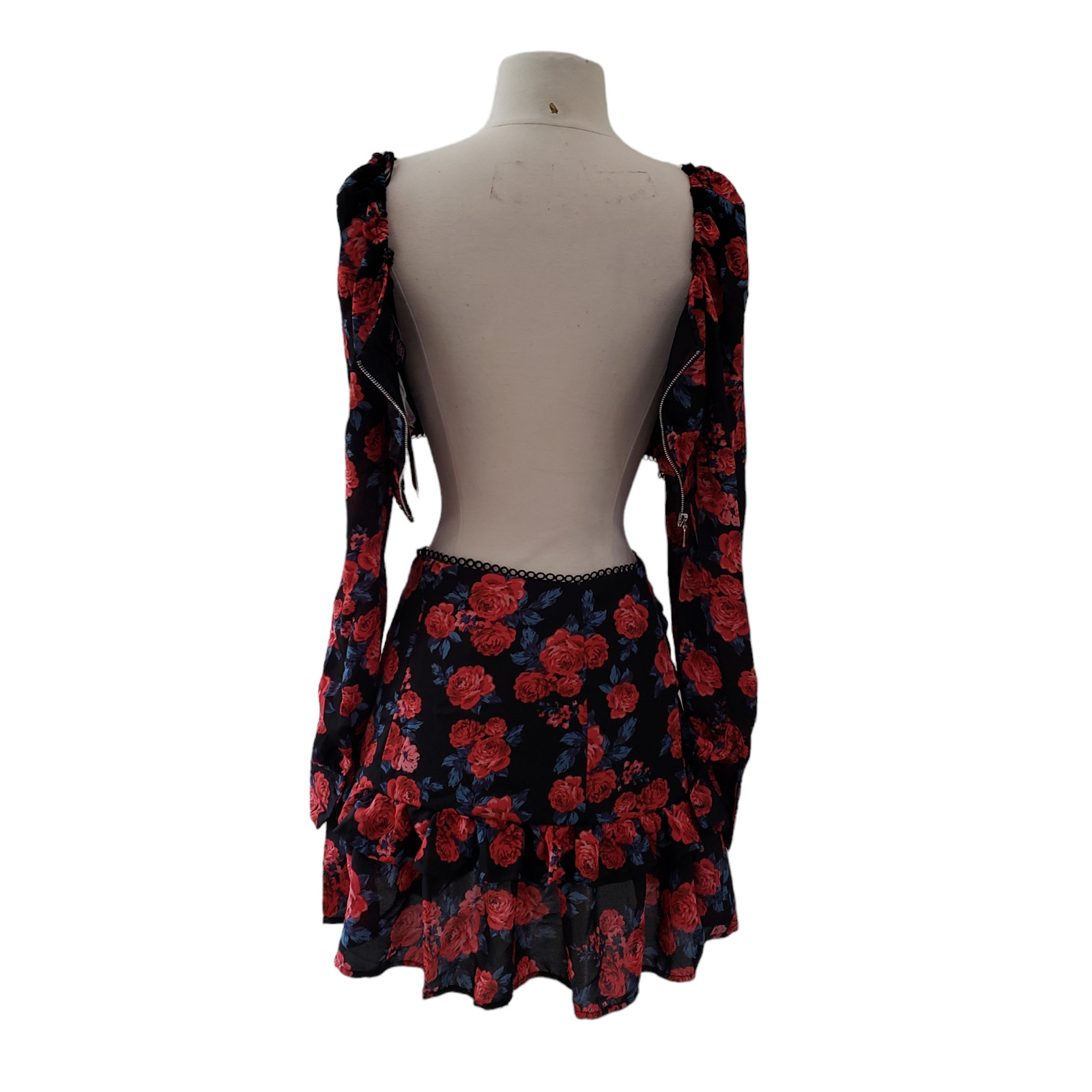 Love By Design Floral Rose Top and Ruffle Skirt Two Piece Set Black Size S NWT