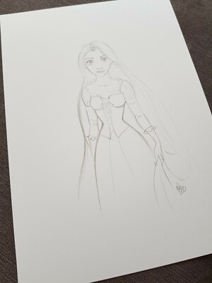 Disney Rapunzel Skizze Baumodell Bleistiftzeichnung Original Kunst verworren