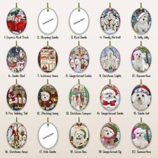 Maltese Dog Oval Glass Christmas Hanging Ornaments for X-mas Tree Decorations
