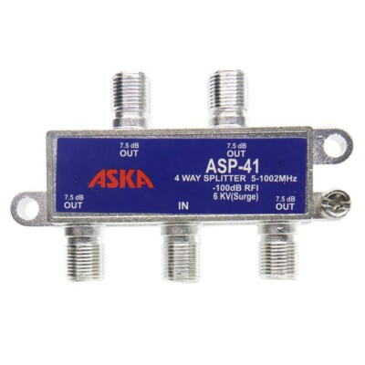 ASKA ASP-41 DISH Approved, 4-Way Digital TV Antenna Splitter for Coax Cable