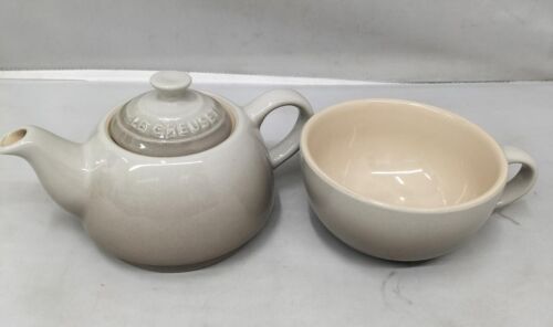 Le Creuset Tea for One Set 300ml Nutmeg Gray Cup 200ml Stoneware with Box Unused - Zdjęcie 1 z 5