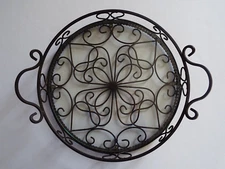 Southern Living at Home Jamestown Round Metal Tray Glass Insert Handles Footed