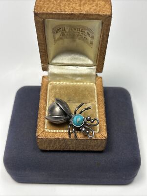 Old Pawn Maisel s Trading Post Sterling Silver & Turquoise Insect Bug Brooch