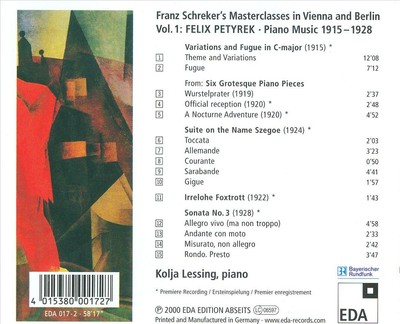 FELIX PETYREK: PIANO MUSIC, 1915-28 NEW CD