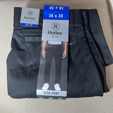 NWT Hurley Mens 36 x 30 Tech Pants Black Stretch Moister Wicking Zip Pocket