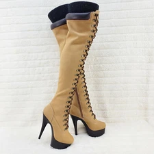 Delight 3000TL Nubuck Lace Up Platform Thigh High Boots 6" High Heels NY