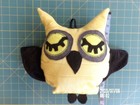 Owl  Stuffed Animal Yellow, Large 3 part eyes Black Suede Wings handmade new — photo 3