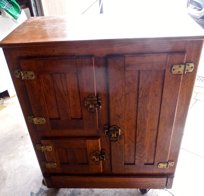 Stunning Antique Refinished Solid Oak Ice Box From Vermont Estate • FINE!