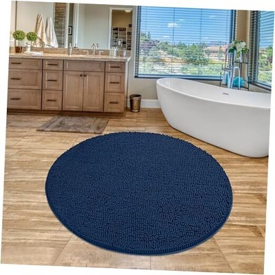  Round Area Rug Set for Bathroom | Soft Plush Chenille Bath Mat, Water 