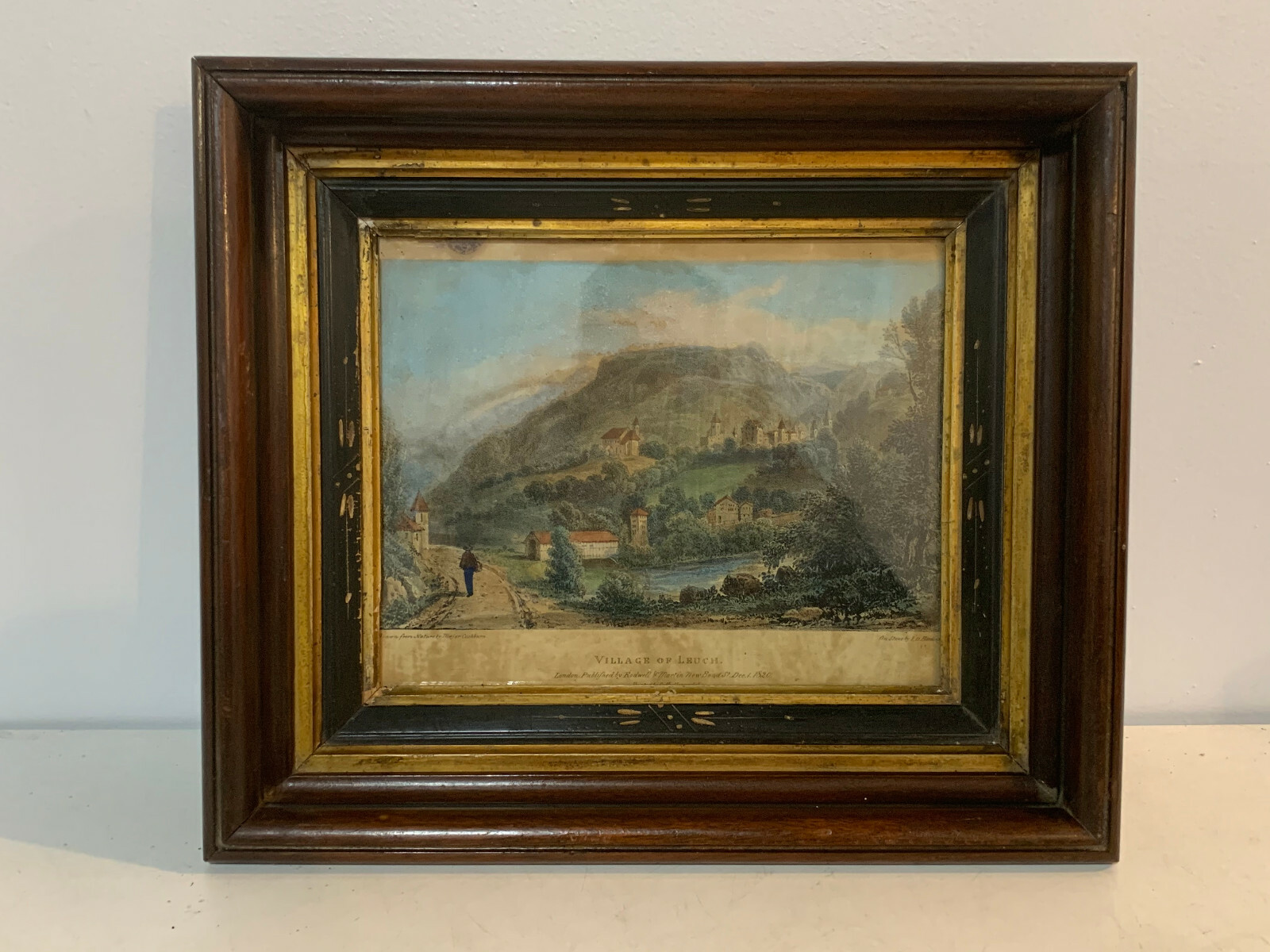 Antique 1820 Engraving Print Village of Leuch Major Cockburn JD Harding