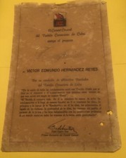 Credentials Of Founding Member Of Cuban Communist Party Signed By Fidel Castro