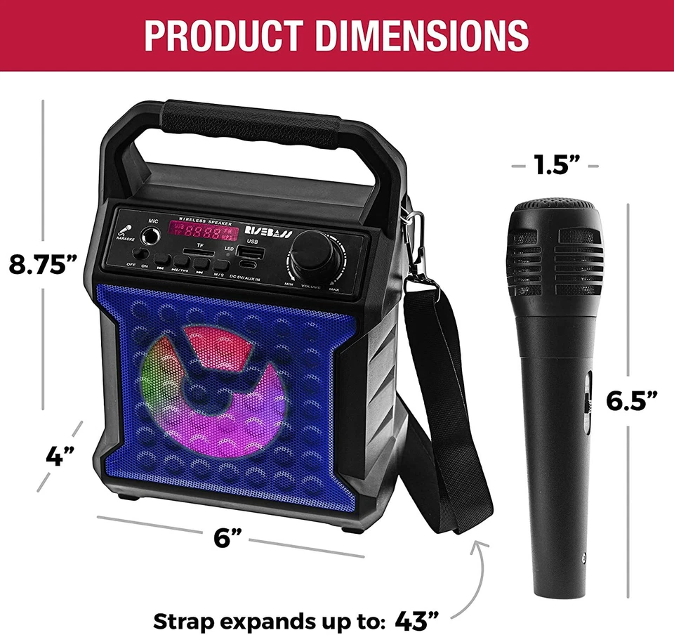 Portable Bluetooth Speaker Karaoke Machine +Free Mic for Kids/Adults Party Light - Image 3 of 4