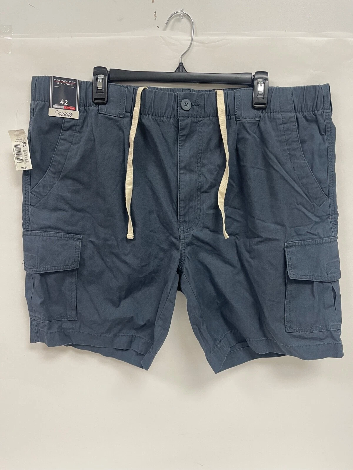 Roundtree & Yorke Casuals Men's Flat Front Classic Fit Cargo Shorts Gray Size 42