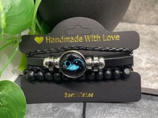 2 PC Zodiac Wood Bead PU Leather Bracelet Stackable Adjustable Tie New B3361