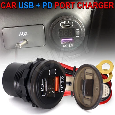 Steckdose Einbau Ladegerät Adapter 12V24V QC3.0 Dual USB Auto Zigarettenanzünder - Bild 1 von 4