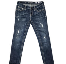 Miss Me Jeans Womens Size 27 27x29 skinny blue Denim stitched flap Pockets