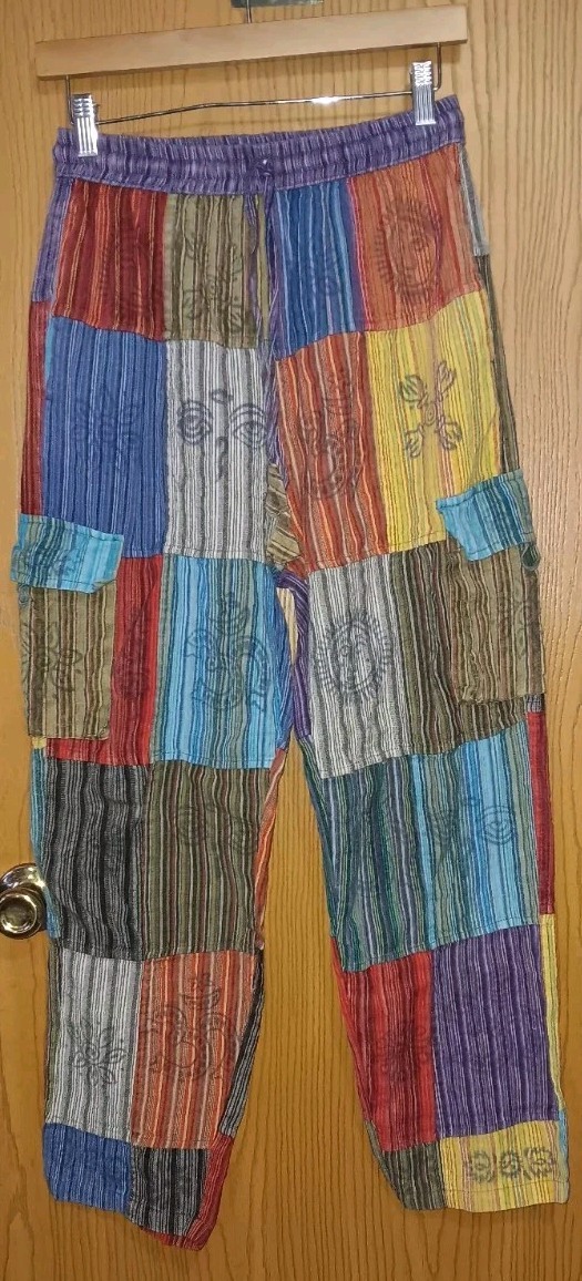 Rising International Patchwork Pants Womens Size Medium Multicolor With Symbols