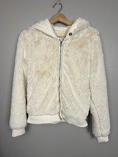 Y2K Abercrombie  Fitch Faux Fur Cream Hoodie Women  s M Jacket Mall Era Full Zip