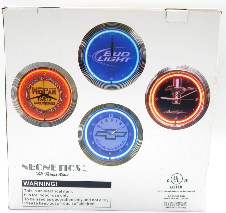 Neonetics 12" Shelby GT500 Cobra Wall Light Up Neon Clock W/Adapter & W/Box VTG - Image 3 of 4