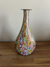 Large Vintage Murano Millefiori Vase Campanella L. SNC Label Italy MCM Art Glass