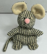 Vtg Russ Berrie Home Buddies Striped Gray Cream Mouse 7" Beanbag Terry Cloth