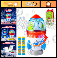 Rocket Bubble Machine for Kids Pets - Dual Bubble Outlets, 360 Rotation, LED