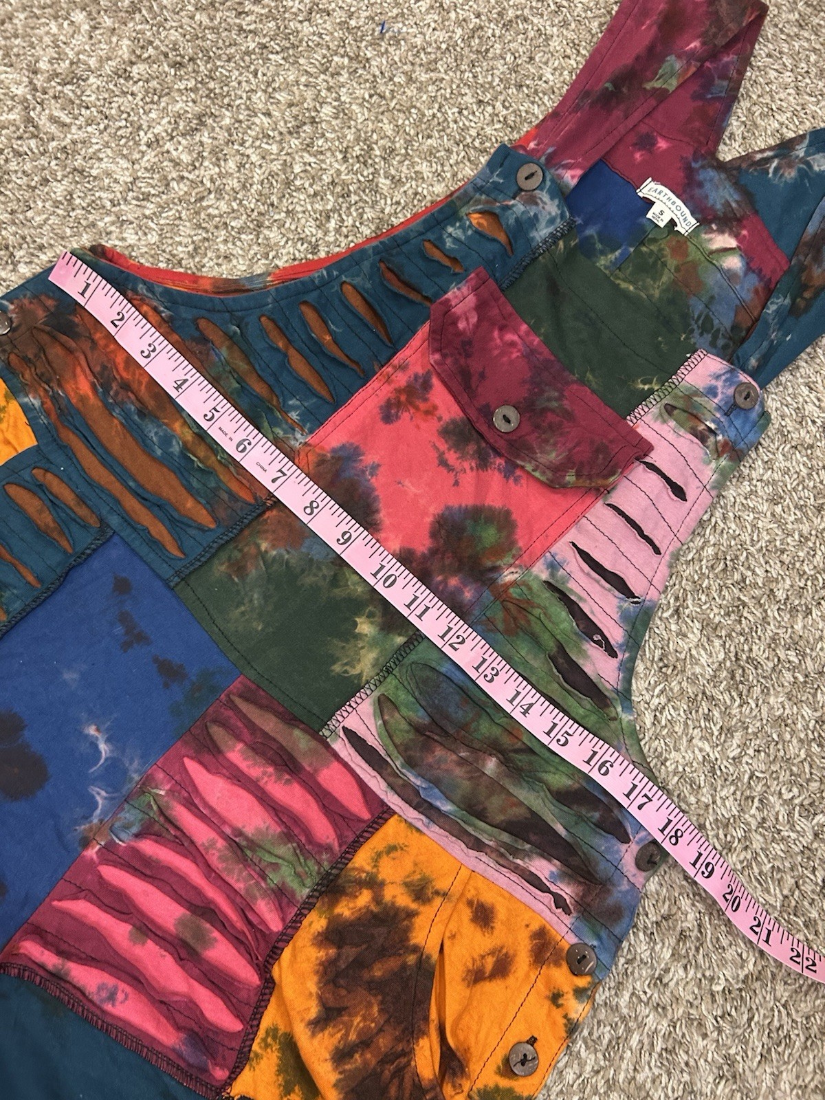 Earthbound Boho Patchwork Overalls Sz Small Tie D… - image 10
