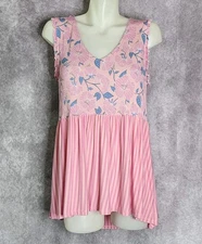 Matilda Jane Dream chasers Off She Goes Pink Floral Top Shirt Size Medium Womens