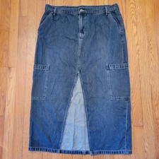 Old Navy Dark Wash Drapey Denim Maxi Cargo Skirt Front Slit 14 Mid Rise 90s Y2K