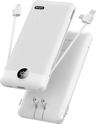 VRURC Portable Charger Built-in Cables and AC Wall Plug, USB C Power White 