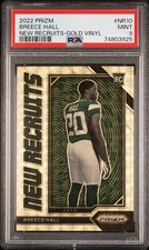 2022 Panini Prizm - New Recruits Breece Hall #NR-10 Gold Vinyl Prizm /5 RC PSA 9