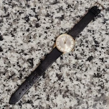 Vintage 34mm Swiss Elgin Men's Mechanical Wind-up 10KRGP Watch w/ Lizard Band