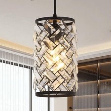Black Crystal Pendant Lights Kitchen Island, Modern Mini Chandelier, Adjustab...