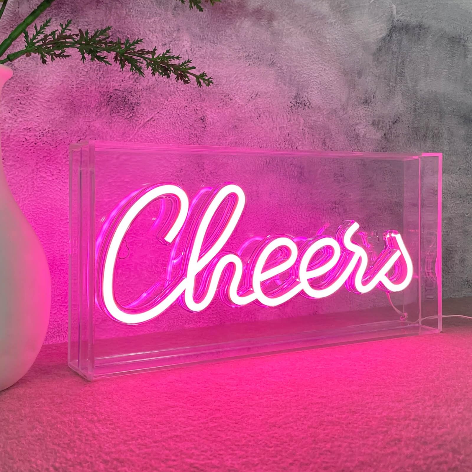 Cheers LED Sign for Decorations, Pink Cheers Light up Sign for Table, USB Bar...