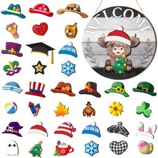 35 Pcs Christmas Interchangeable Highland Cow Welcome Sign Seasonal Decor