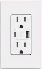 USB Charger Wall Outlet, USB Receptacle with Type A & Type C USB Ports, 15 Am...