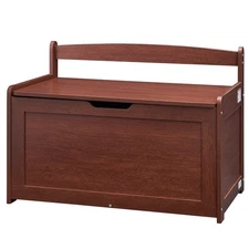 Spacious Toy Storage Wood Box 32.68x17.91x24.02 Flip Top Childproof Cherry