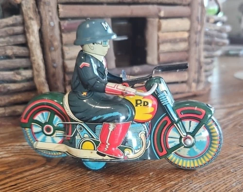 1950's Japan Friction Tin Motorcycle Police Toy