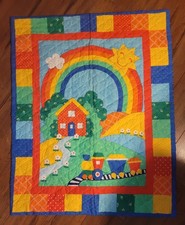 Baby/Toddler Quilt Blanket Rainbow Trainset Countryside Home Flowers Fun 90s