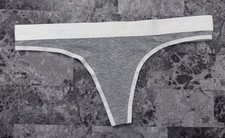 NWT NWD VICTORIA'S SECRET L GRAY WHITE THICK LOGO WAISTBAND RARE THONG PANTIES