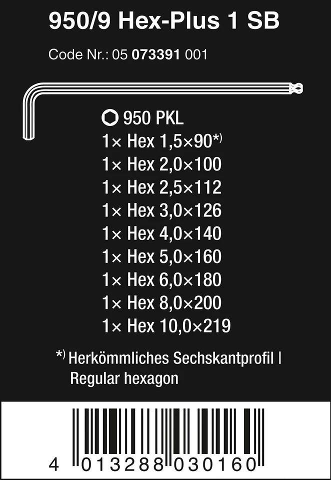 - 5073391001 Hexagon 950 PKL/9 SB L-Key Set, BlackLaser, Ballpoint Hex Key, 9... - Image 2 of 4