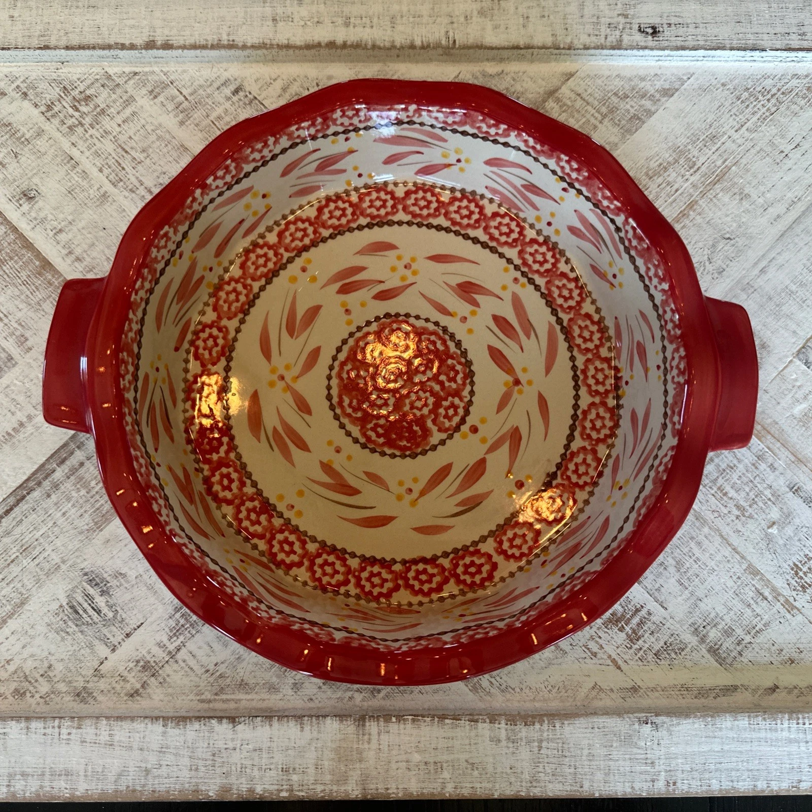 Temptations by Tara Ovenware RED Old World 9" Round Baking Dish/Pie Plate